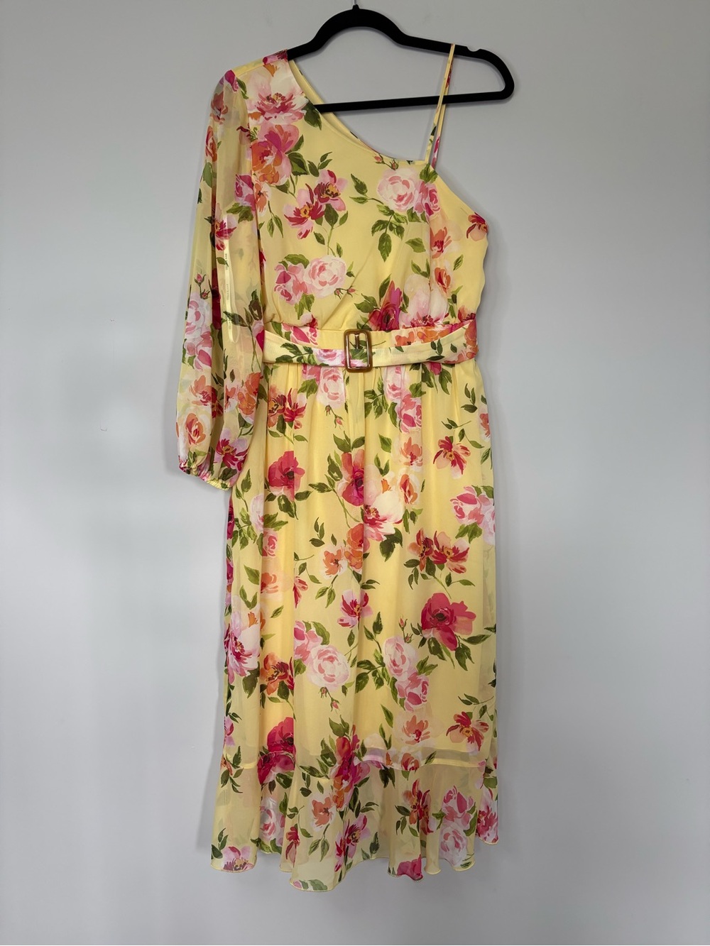 Stella & Julie One Shoulder Yellow Floral Dress Size 10 Wedding Guest Boho